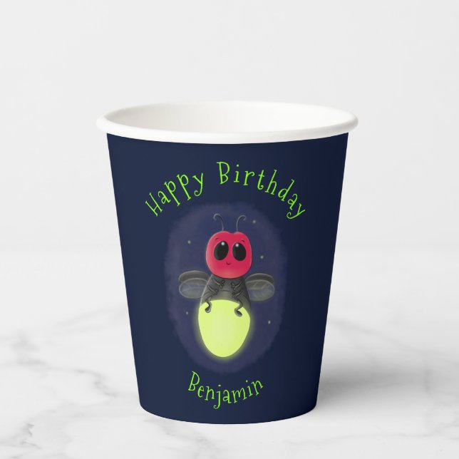 Vasos De Papel Ilustracion personalizado de luciérnaga de bichos  (Anverso)
