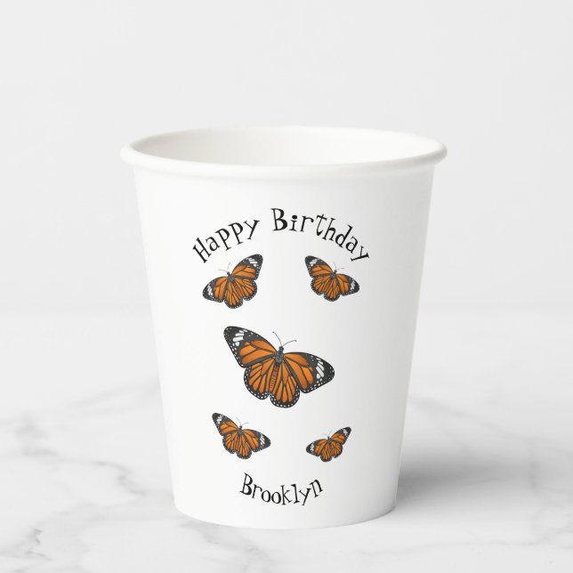 Vasos De Papel Ilustracion personalizado de mariposa monarca (Anverso)