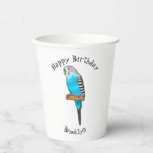 Vasos De Papel Ilustracion personalizado de pájaro budgerigar azu