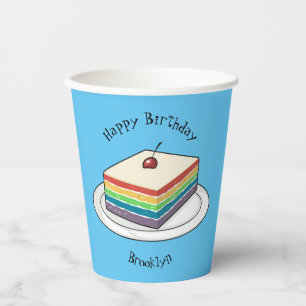 Vasos De Papel Ilustracion personalizado de pastel de arcoiris