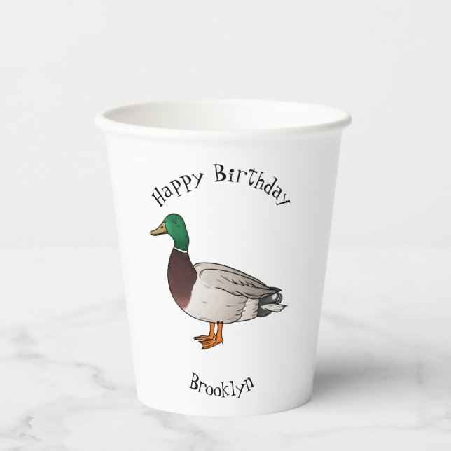 Vasos De Papel Ilustracion personalizado de pato mallard (Anverso)