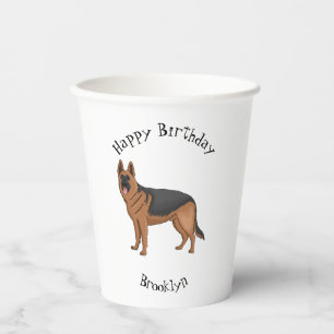 Vasos De Papel Ilustracion personalizado de perro pastor alemán