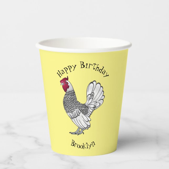 Vasos De Papel Ilustracion personalizado de pollo de Sebright (Anverso)
