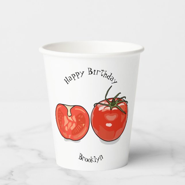 Vasos De Papel Ilustracion personalizado de tomate (Anverso)