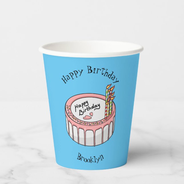 Vasos De Papel Ilustracion personalizado de torta de cumpleaños (Anverso)