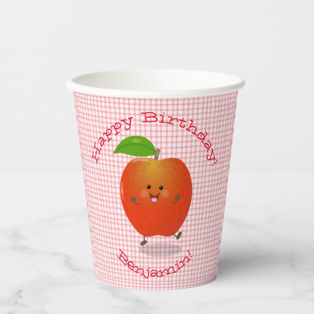 Vasos De Papel Ilustracion personalizado kawaii de manzana bailar (Anverso)