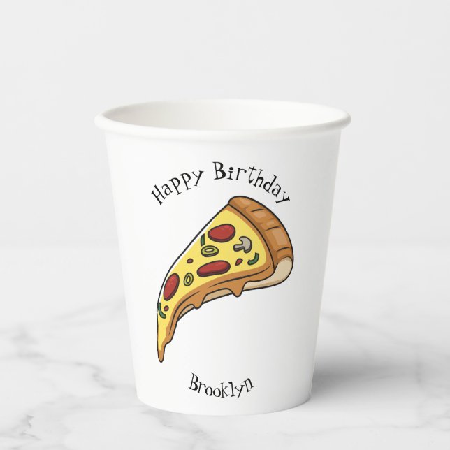 Vasos De Papel Ilustracion personalizado Pizza (Anverso)