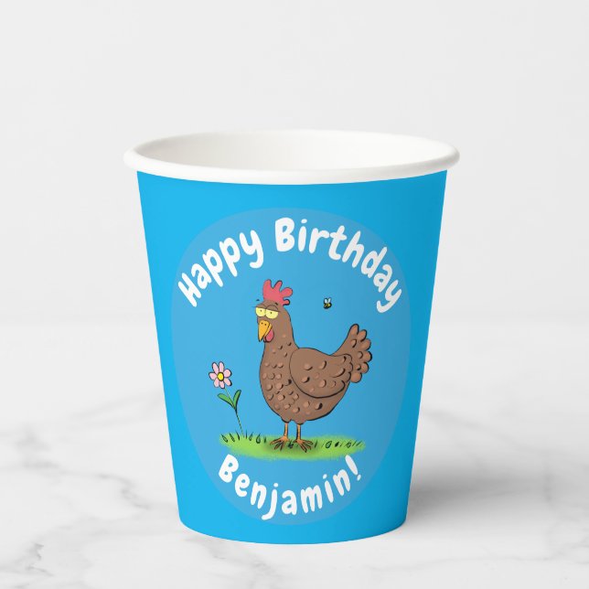 Vasos De Papel Ilustracion personalizado rústico de pollo diverti (Anverso)