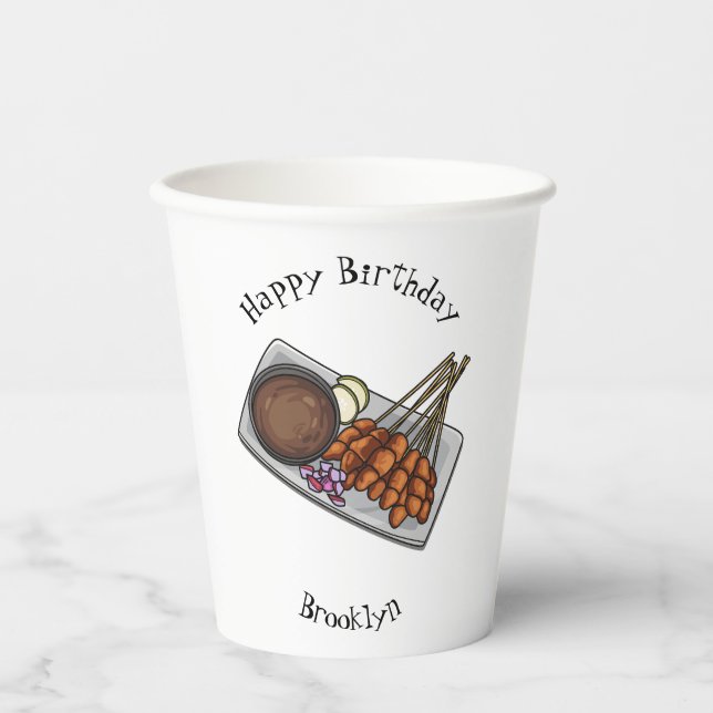 Vasos De Papel Ilustracion Satay personalizado (Anverso)