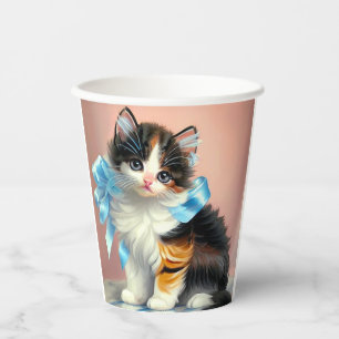 Vasos De Papel Ilustracion Vintage Calico Kitten