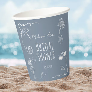 Vasos De Papel Ilustraciones Dibujadas a Mano de Playa para Despe