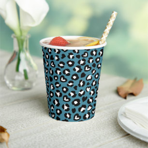 Vasos De Papel Impresión animal, leopardo azul, puntos de chita,
