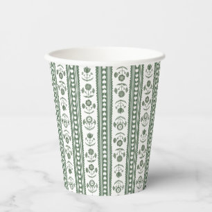 Vasos De Papel Impresión Botánica en Verde y Blanco de Bloque