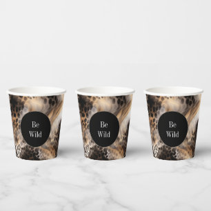 Vasos De Papel Impresión de animales de leopardo de crema negra
