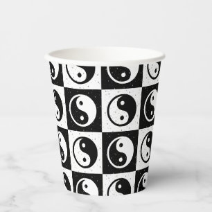 Vasos De Papel Impresión de bloques en Zen Yin-yang en blanco neg