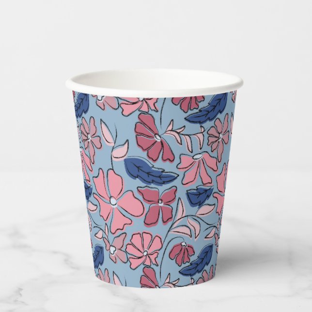 Vasos De Papel Impresión de bloques florales dibujados por mano a (Anverso)