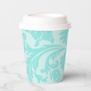 Vasos De Papel impresión de damasco verde azulado verde, azul