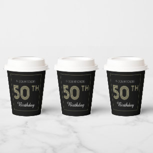 Vasos De Papel Impresión de franja retro de 50 cumpleaños en negr