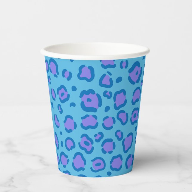 Vasos De Papel Impresión de leopardo azul (Anverso)