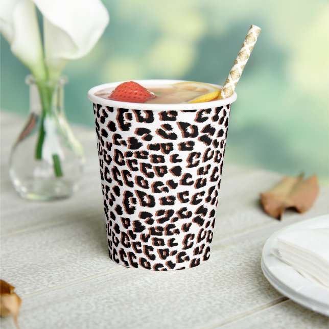 Vasos De Papel Impresión de leopardo blanco y marrón negro (in situ)