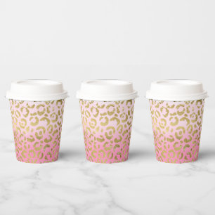 Vasos De Papel Impresión de Leopardo de oro de color de agua rosa