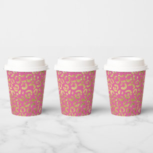 Vasos De Papel Impresión de leopardo de oro de color rosado Girly