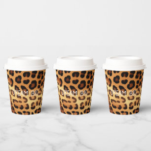 Vasos De Papel Impresión de Leopardo Dorado negro marrón