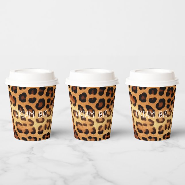 Vasos De Papel Impresión de Leopardo Dorado negro marrón (Multi)