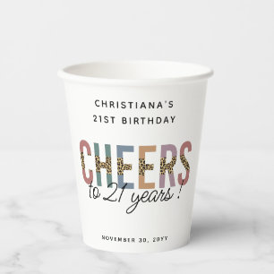 Vasos De Papel Impresión de leopardo Fiesta de cumpleaños 21