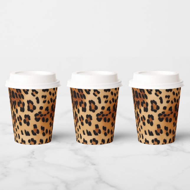 Vasos De Papel Impresión de leopardo negro de crema negro marrón (Multi)