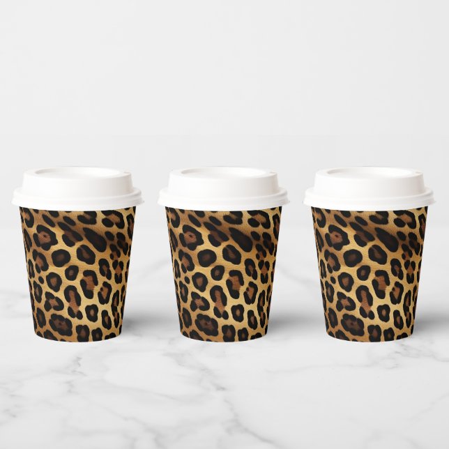 Vasos De Papel Impresión de leopardo negro dorado (Multi)