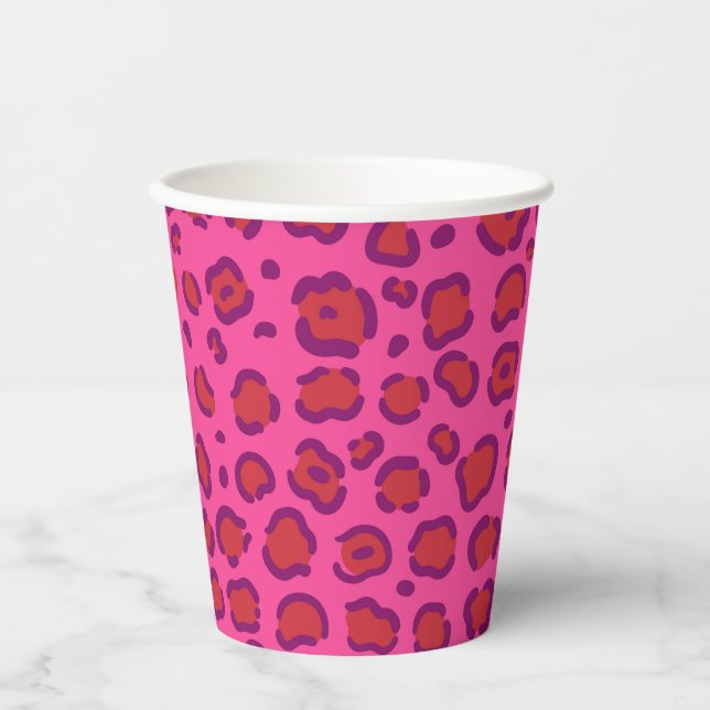 Vasos De Papel Impresión de leopardo rosa (Anverso)