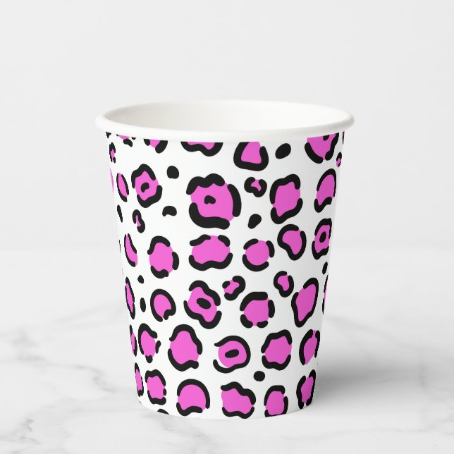 Vasos De Papel Impresión de leopardo rosa y blanco (Anverso)