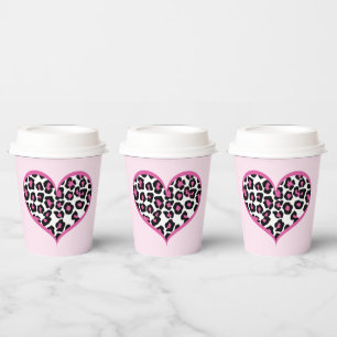 Vasos De Papel Impresión de leopardo salvaje en el corazón