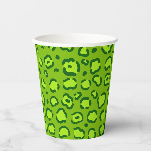 Vasos De Papel Impresión de leopardo verde (Anverso)