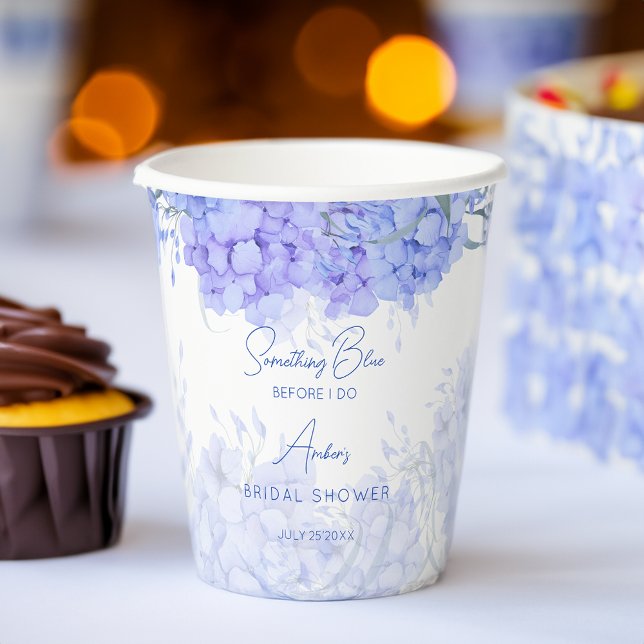 Vasos De Papel Impresión de una ducha de novia de hidrangea azul (Something blue hydrangea bridal shower personalized printed paper cups bridal shower decor)