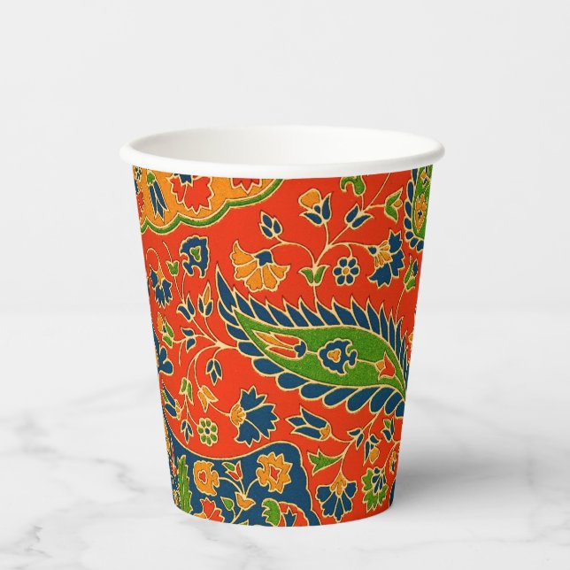 Vasos De Papel Impresión floral persa decorativa (Anverso)