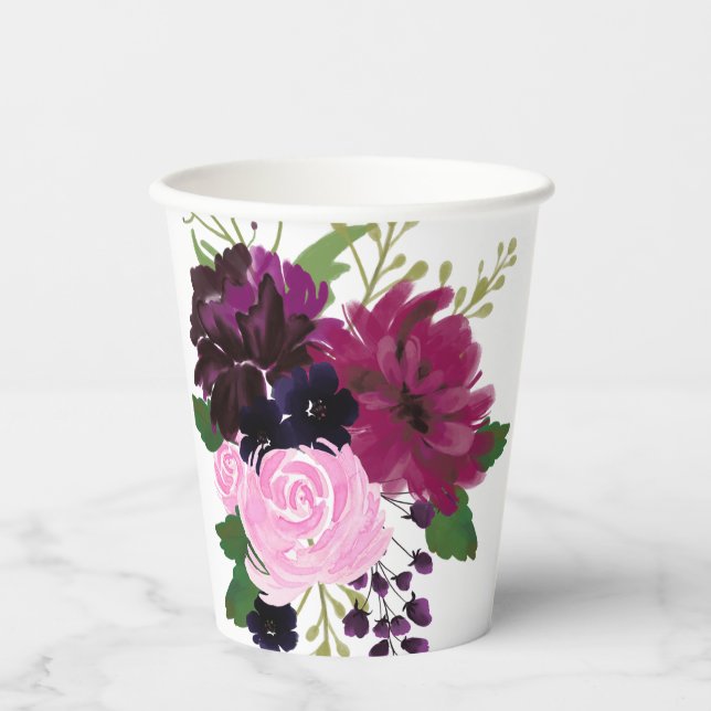 Vasos De Papel Impresión pintada a mano de rojo, rosa y púrpura p (Anverso)