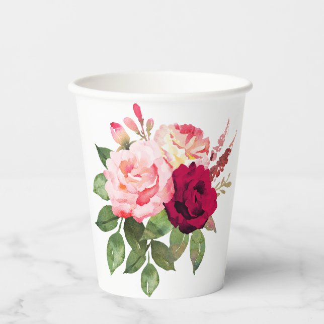 Vasos De Papel Impresión Rosa hermosa pintada a mano (Anverso)