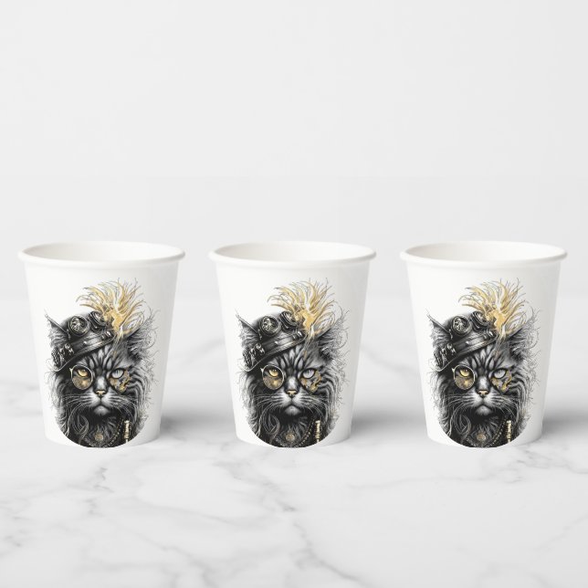 Vasos De Papel Impresionante gato steampunk  (Multi)