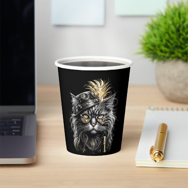 Vasos De Papel Impresionante gato Steampunk  (in situ)