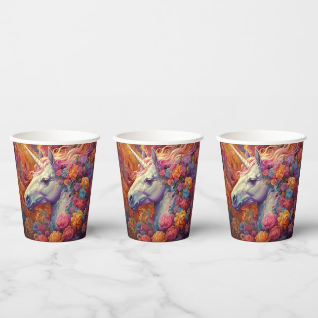 Vasos De Papel Impresionantes tazas de papel de unicornio (Multi)