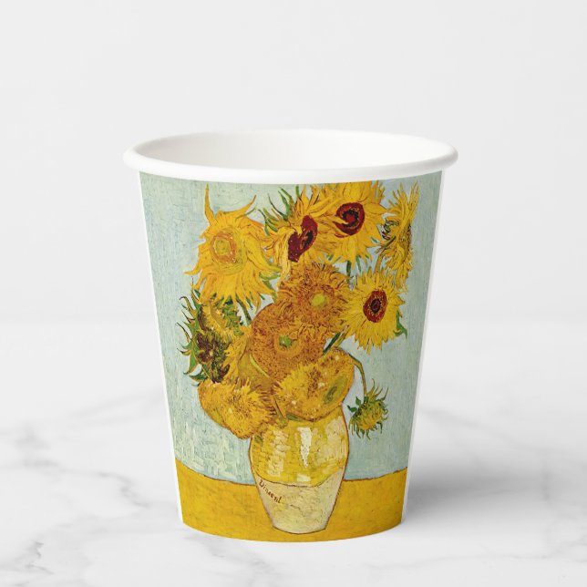 Vasos De Papel Impresionista de Vincent Van Gogh 12 Sunflowers (Anverso)