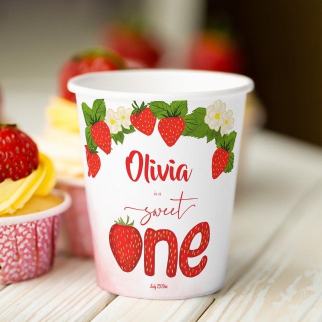 Vasos De Papel Imprimida fiesta de cumpleaños de fresa (Sweet one girls strawberry birthday party printed paper cups personalized tableware decor)