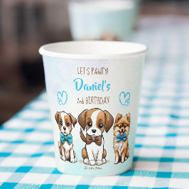 Vasos De Papel Imprimieron adorables cachorros azules de cumpleañ