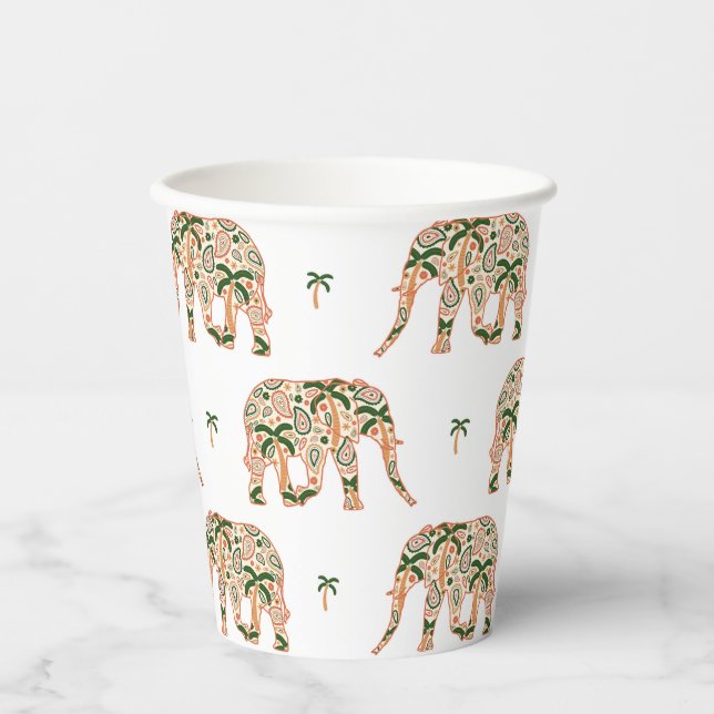 Vasos De Papel Indian Floral Paisley Ornate Elephants (Anverso)
