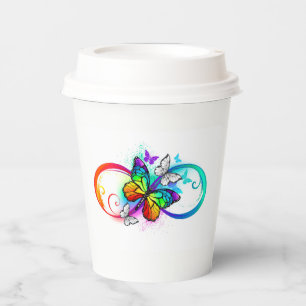 Vasos De Papel Infinidad vibrante con la mariposa arcoiris