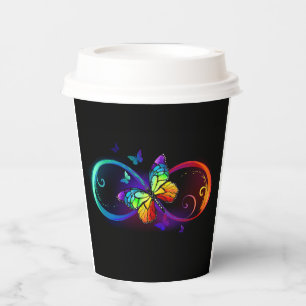 Vasos De Papel Infinidad vibrante con mariposa arco iris sobre ne