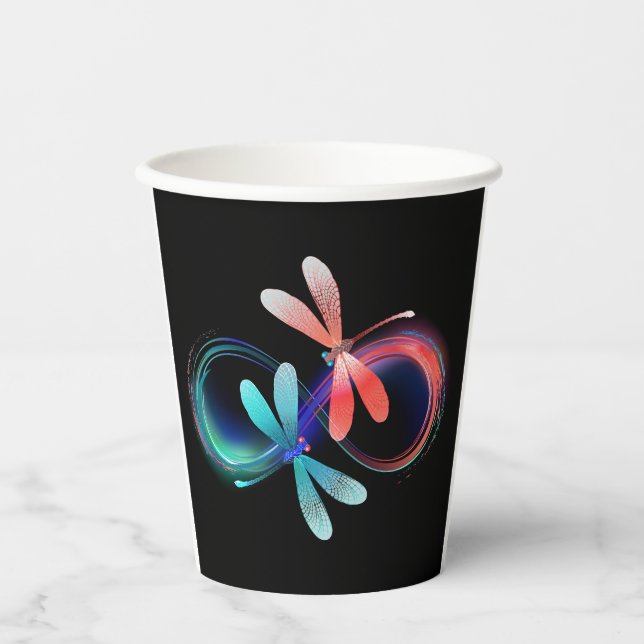 Vasos De Papel Infinito con libélulas brillantes (Anverso)