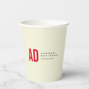 Vasos De Papel Iniciales Minimalistas modernas monograma rojo bei